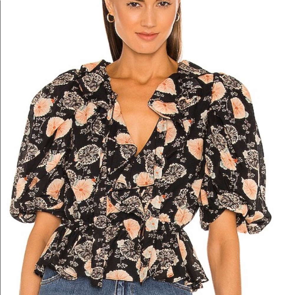 ULLA JOHNSON Nadya Blouse In Noir Floral Size 2